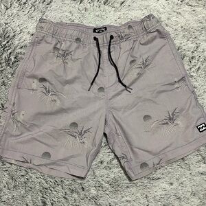 Billabong Light Purple Swim Shorts with Palm/Parrot Print